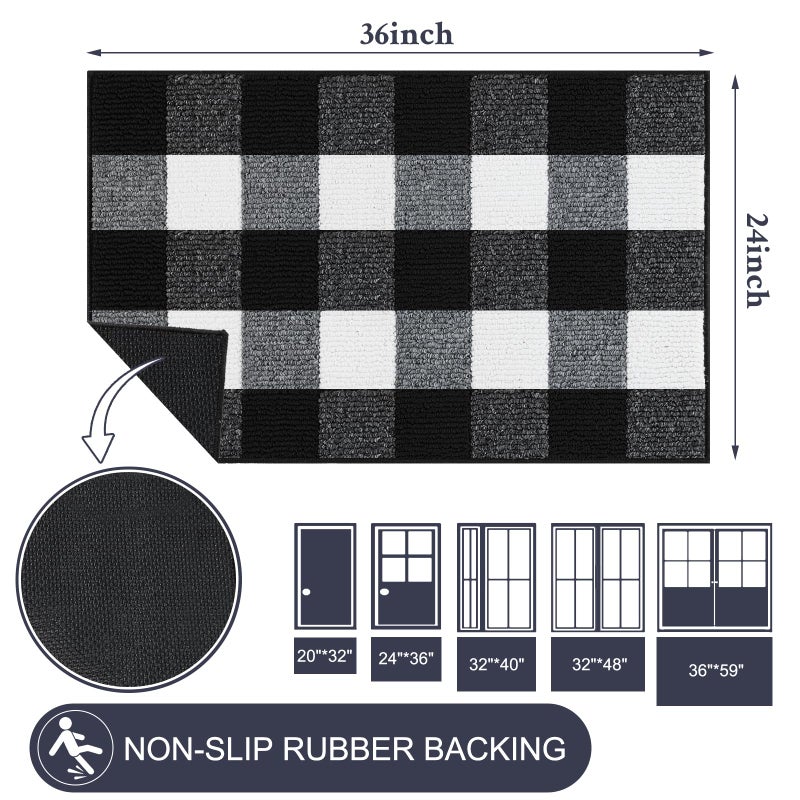 REFETONE Buffalo Plaid Rug 24"x36", Black and White Checkered Rug Rubber Backing Non-Slip Indoor Outdoor Rugs for Layered Door Mats, Washable Absorbent Carpet for Front Porch Farmhouse Entryway - Image 4