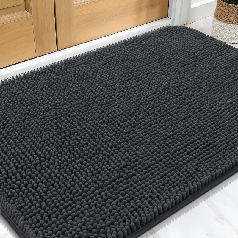 OLANLY Dog Door Mat for Muddy Paws 30x20, Absorbs Moisture and Dirt, Absorbent Non-Slip Washable Doormat, Quick Dry Chenille Mud Mat for Dogs, Entry Indoor Entryway Carpet for Inside Floor, Dark Grey - Image 1