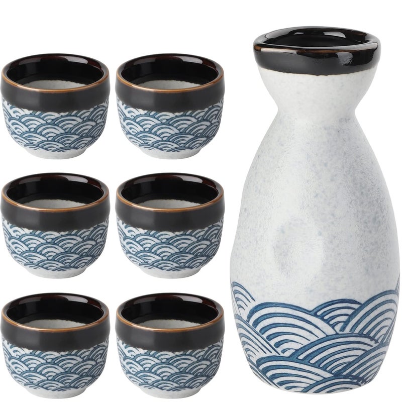 forkmannie Sake Set Ceramic Japanese Sake Set Of 7 Include 1 Sake Bottle 6 Sake Cups For Hot Or Cold Sake At Home Or Restaurant - Image 1