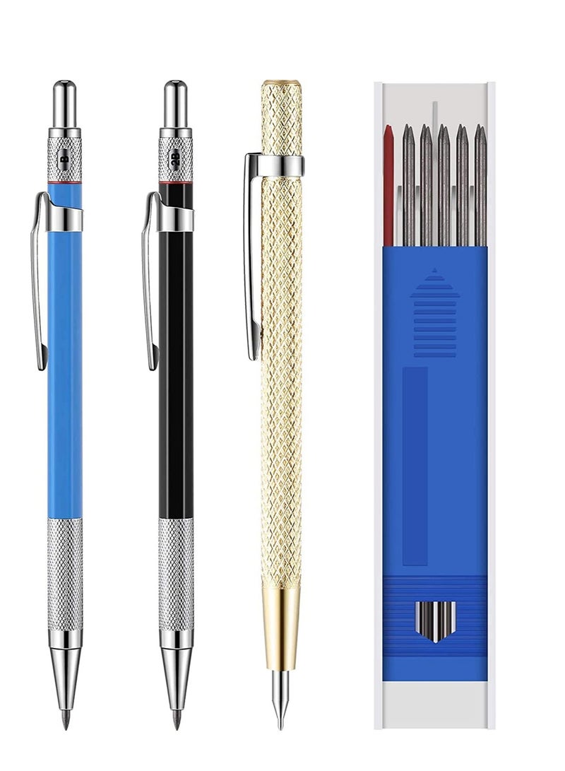 Woodworking Pencil with Marker Pen Core and Carbide Marking Tool 3 Pieces with 10 Refills, Carpenters Drawing Pencils for ceramics, Hardened Steel - Image 1