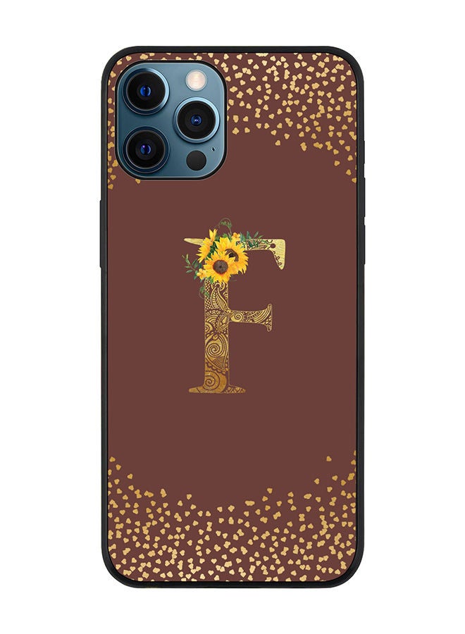 Stylizedd Rugged Black edge case for Apple iPhone 12 Pro Slim fit Soft Case Flexible Rubber Edges Anti Drop TPU Gel Thin Cover - Custom Monogram Initial Letter Floral Pattern Alphabet - F (Brown ) - Image 1
