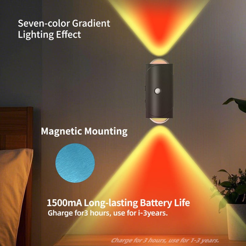 Dimmable LED Smart Lamp: 11cm*5cm*5.3cm Black, RGB Gradient 7 Customizable Colors - Motion Sensor Auto Illumination, Wireless USB Rechargeable for Hallway, Entryway, Patio, Bedroom - Image 2