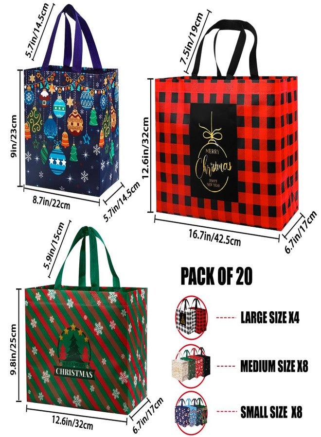 DULEFUN 20pcs Christmas Gift Tote Bags, Xmas Treat Non-Woven Bag Reusable Large Medium Small Xmas Shopping Wrapping Bags for Christmas Holiday Party Favors Supplies - Image 2