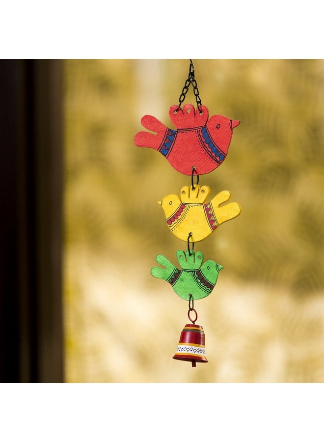 ExclusiveLane 'Birds And Bell' Wind Chimes For Home Positive Energy With Sound (Metal And Wood) | Decorative Wind Chime For Balcony Wind Chimes For Garden Outdoor Hanging Bell For Home Decoration - Image 1