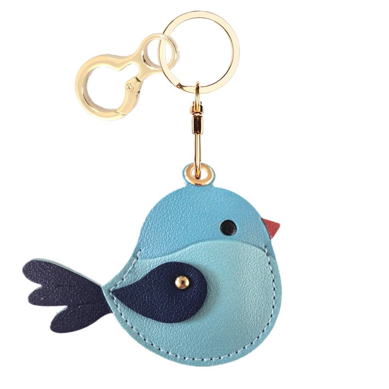 BORKUANA Leather Keychain Holder Case Compatible with AirTag,Cute Protective Cover with Keyring,Anti-Scratch Finder GPS Tracker Case for Wallet Keys,bag,pets(Bird E) - Image 1