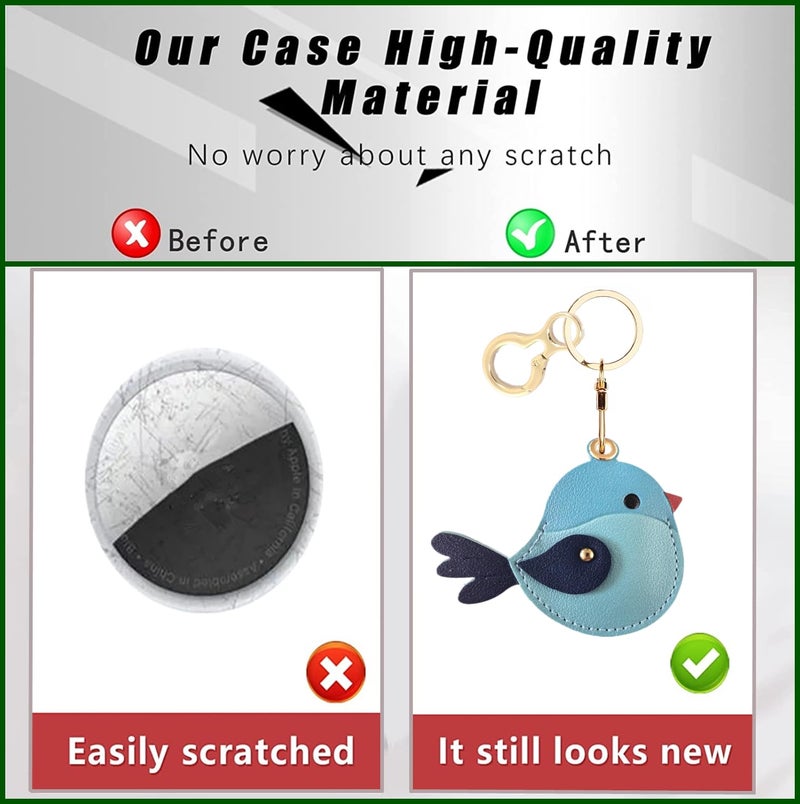 BORKUANA Leather Keychain Holder Case Compatible with AirTag,Cute Protective Cover with Keyring,Anti-Scratch Finder GPS Tracker Case for Wallet Keys,bag,pets(Bird E) - Image 3