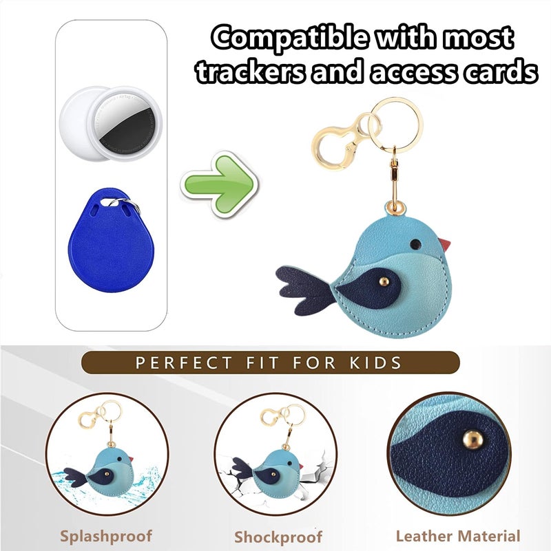 BORKUANA Leather Keychain Holder Case Compatible with AirTag,Cute Protective Cover with Keyring,Anti-Scratch Finder GPS Tracker Case for Wallet Keys,bag,pets(Bird E) - Image 4