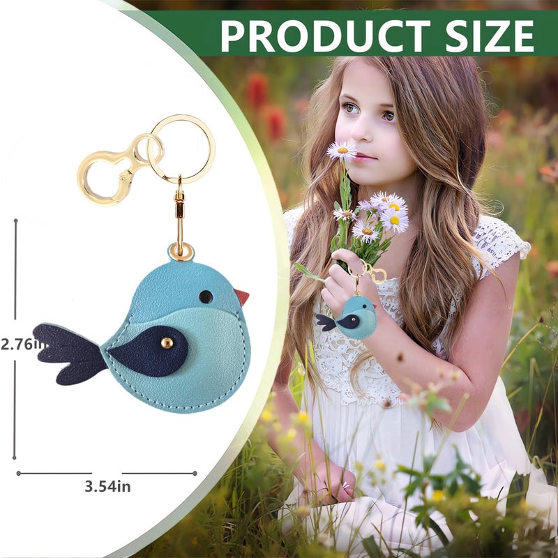 BORKUANA Leather Keychain Holder Case Compatible with AirTag,Cute Protective Cover with Keyring,Anti-Scratch Finder GPS Tracker Case for Wallet Keys,bag,pets(Bird E) - Image 2