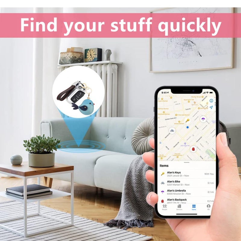 BORKUANA Leather Keychain Holder Case Compatible with AirTag,Cute Protective Cover with Keyring,Anti-Scratch Finder GPS Tracker Case for Wallet Keys,bag,pets(Bird E) - Image 5