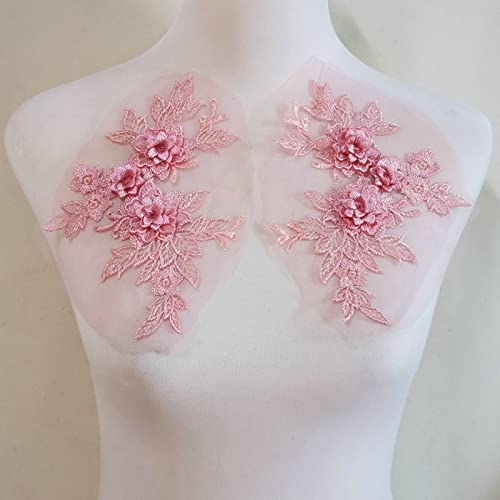 2 Pcs Colored 3D Flower Lace Applique Embroidered Material Trim for DIY Wedding Dress Veil Accessories White