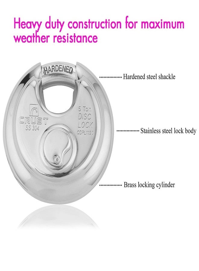 Crust Disc Pad Lock - 3 Keys (Large) 90MM Silver, Stainless Steel - Image 2
