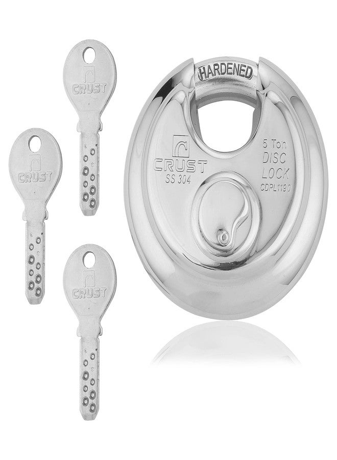 Crust Disc Pad Lock - 3 Keys (Large) 90MM Silver, Stainless Steel - Image 1