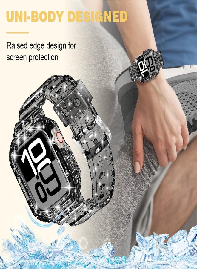 XYF Compatible for Crystal Clear Apple Watch Bands, 46mm Series 10 Bumper Case for Men Women Jelly Sport Cover Strap for iWatch Ultra 2/1 Series 10 9 8 7 SE 6 5 4 3 2 1 (Glitter Black, 46), Glitter - Image 5