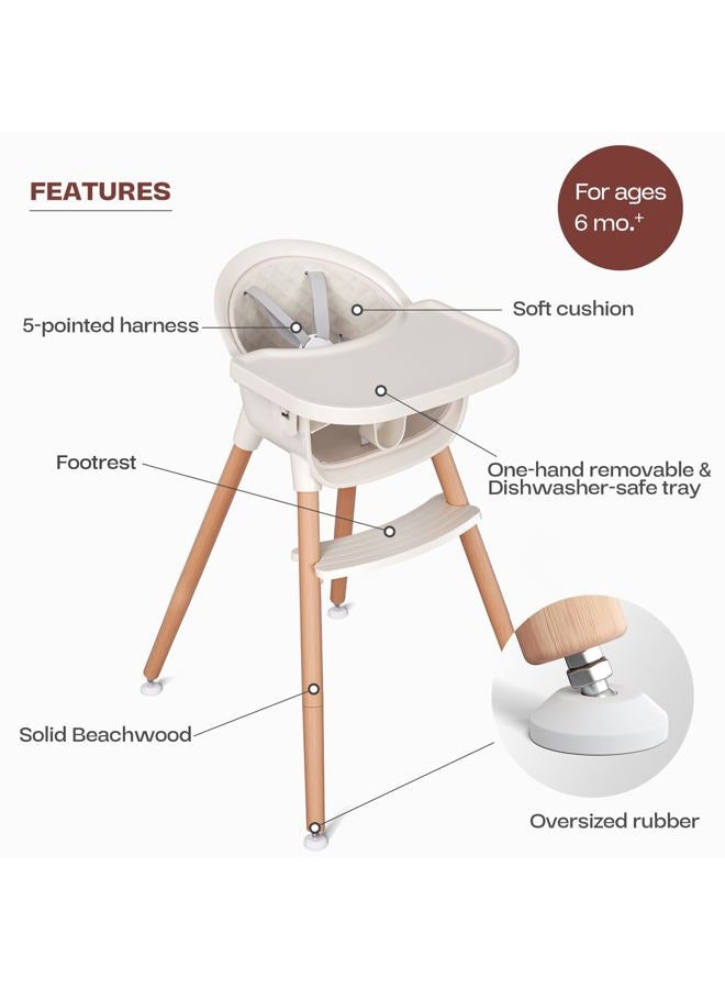 Fodoss 3-in-1 Wooden High Chair for Babies and Toddlers,Convertible Easy Clean Infant Highchair,Silla Modern Design para Comer De Bebe - Image 3