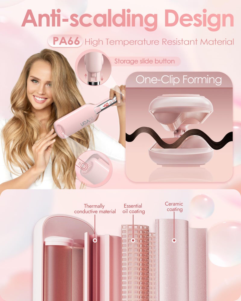 NOVUS 1.1 Inch Beach Waves Curling Iron for Women - 2 Barrel Hair Crimper with Ionic Ceramic & Adjustable Heat, Anti-Scald Design for Long-Lasting Shiny Curls, Pink - Image 2