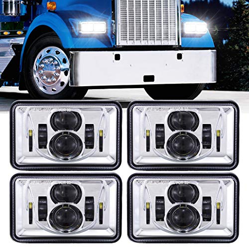 Z-OFFROAD ZOFFROAD 4pcs 60W Rectangular 4x6 LED Headlights DOT Approved H4656 H4651 H4652 H4666 H6545 Headlight Replacement for Freightliner Peterbilt KW Oldsmobile Cutlass Trucks Chrome - Image 1