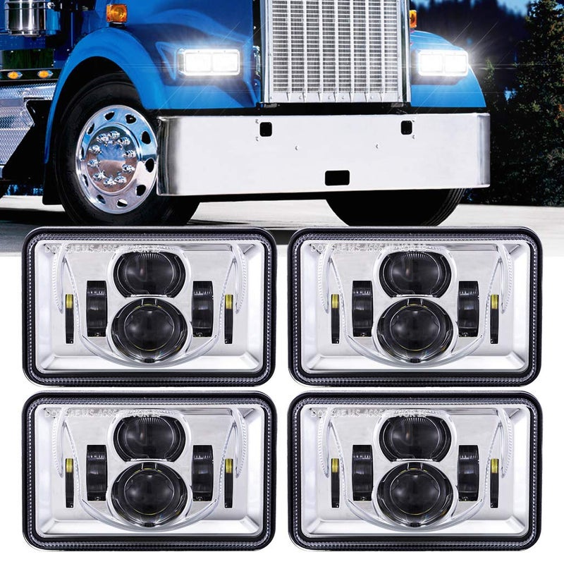 Z-OFFROAD ZOFFROAD 4pcs 60W Rectangular 4x6 LED Headlights DOT Approved H4656 H4651 H4652 H4666 H6545 Headlight Replacement for Freightliner Peterbilt KW Oldsmobile Cutlass Trucks Chrome - Image 3