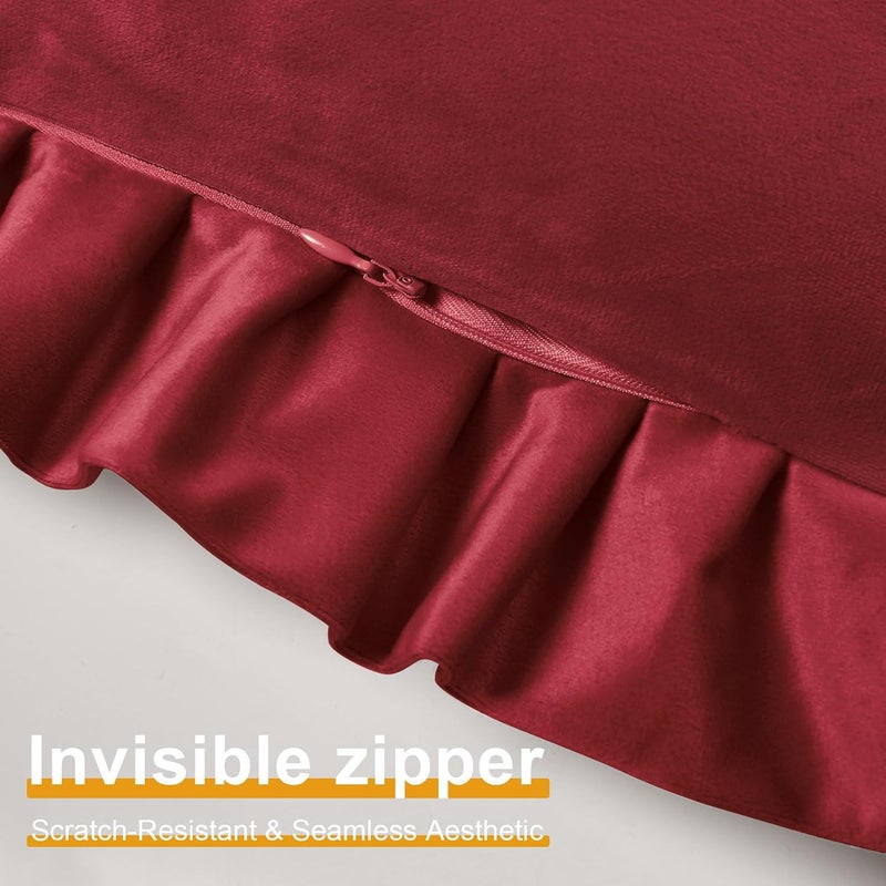 JIUZHEN Burgundy Velvet Throw Pillow Covers with Ruffles, Soild Decorative Throw Pillow Covers for Couch Sofa Bed Livingroom，Set of 2，18x18 Inch - Image 4