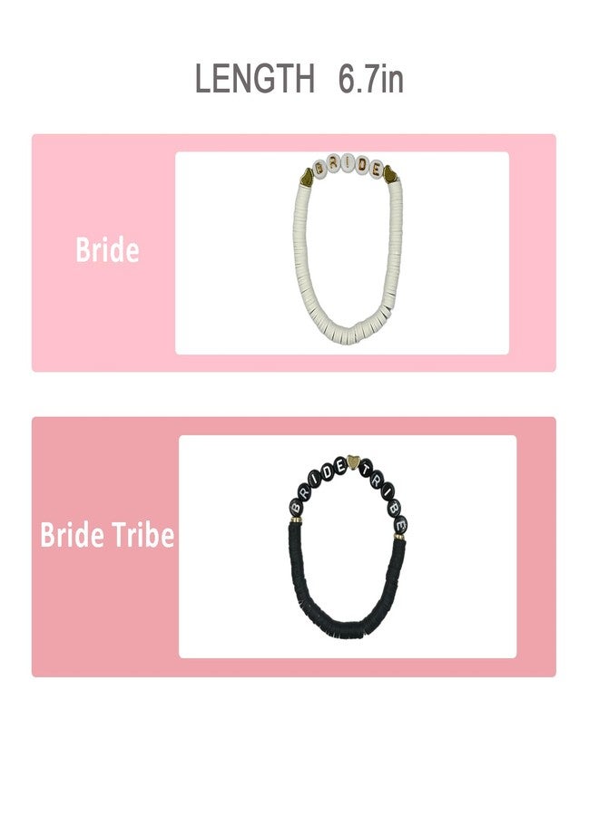 Mowane Bridal Shower Decorations, Bachelorette Party Favors, 8 Pcs Bride Tribe Clay Bead Bracelet Preppy Bracelet Stretch for Women Wedding Boho Disc Party Beach Wedding Gift Supplies (1White + 7Black) - Image 4
