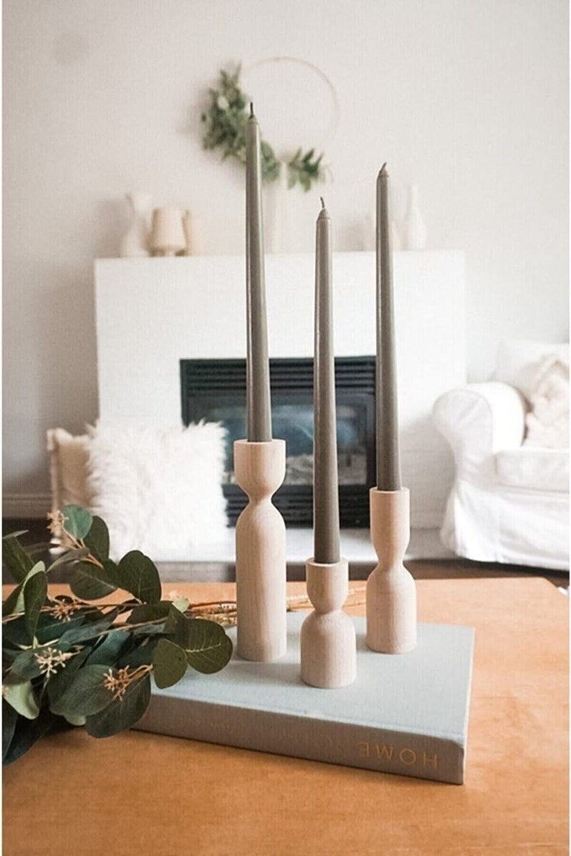 DUHALINE Wooden Candle Pillar Holder Set of 3Rustic Farmhouse Candle HolderHandmade Candlestick Holder Wood Candle Holders Console Table Decoration Pieces Luxury Fireplace Candle Holder