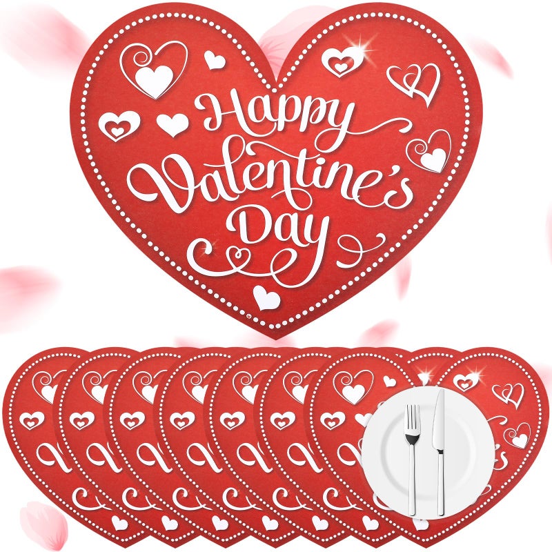 Resurhang 100 Pack Disposable Valentine's Day Paper Placemats 11 x 13 Inch Valentine Red Heart Shaped Mat Bulk Dining Hearts Place Mats for Valentine's Day Home Wedding Holiday Table Setting Decor - Image 1
