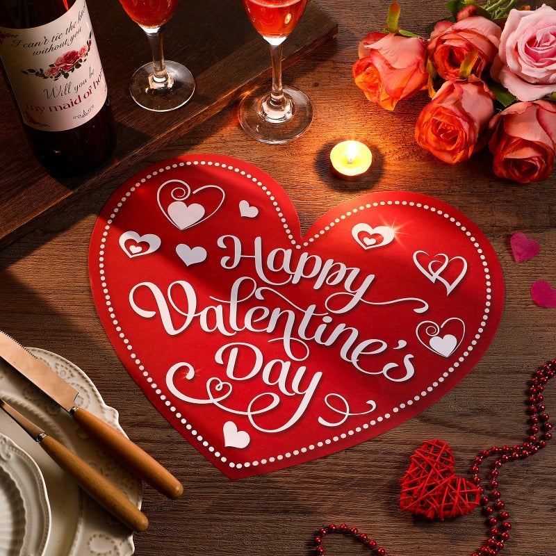 Resurhang 100 Pack Disposable Valentine's Day Paper Placemats 11 x 13 Inch Valentine Red Heart Shaped Mat Bulk Dining Hearts Place Mats for Valentine's Day Home Wedding Holiday Table Setting Decor - Image 3