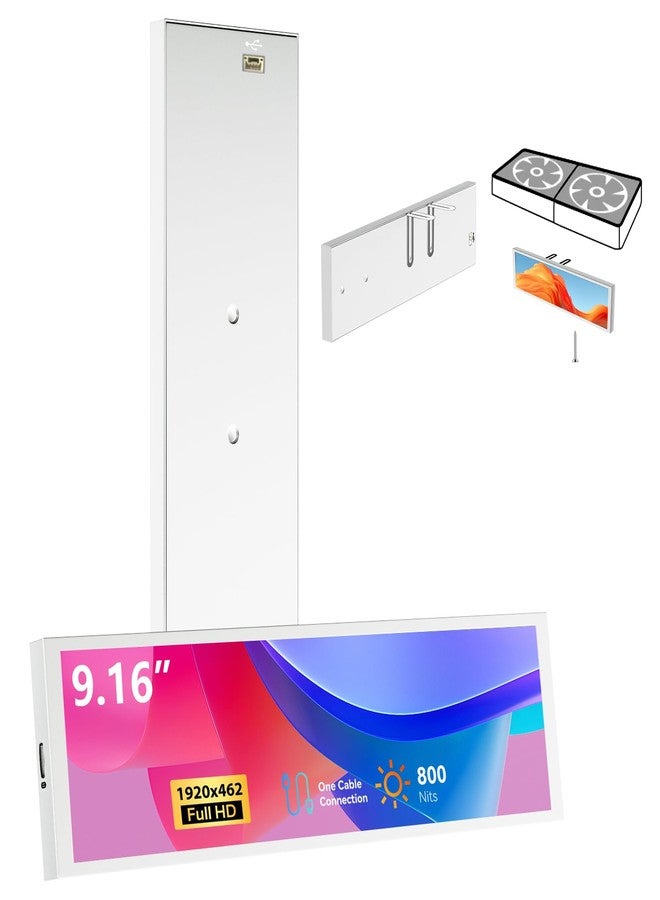 AISHICHEN 9.16" Computer Temp Monitor, FHD 1920x462 PC Sensor Panel One-Cable Connection(No HDMI Needed), Stretched Bar LCD Dynamic Theme Supported, IPS Mini Secondary Screen for CPU RAM HDD Data Aida64 (White) - Image 1