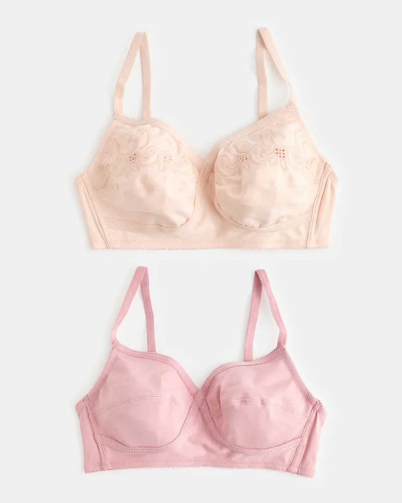 Redtag Women Assorted Embroidered  Non Padded Wired Bra 2 Pack
