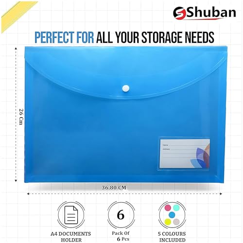 Shuban A4 Document File Folder with Button Lock | Office File Organizer for Certificates, Reports & Papers | Lightweight & Waterproof(6 Pcs) - Image 2