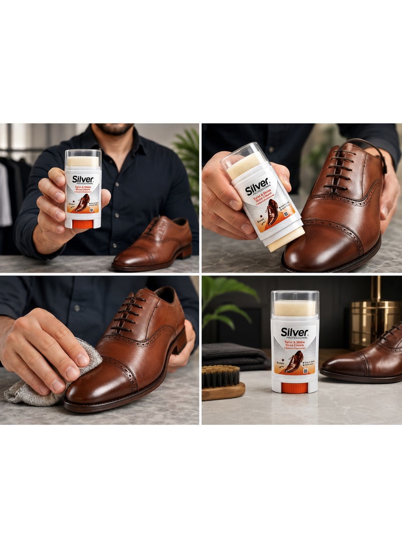 Silver EXPRESS Twist & Shine Shoe Cream Easy to Apply - Quick Shine - Brown - 50ml - Image 3