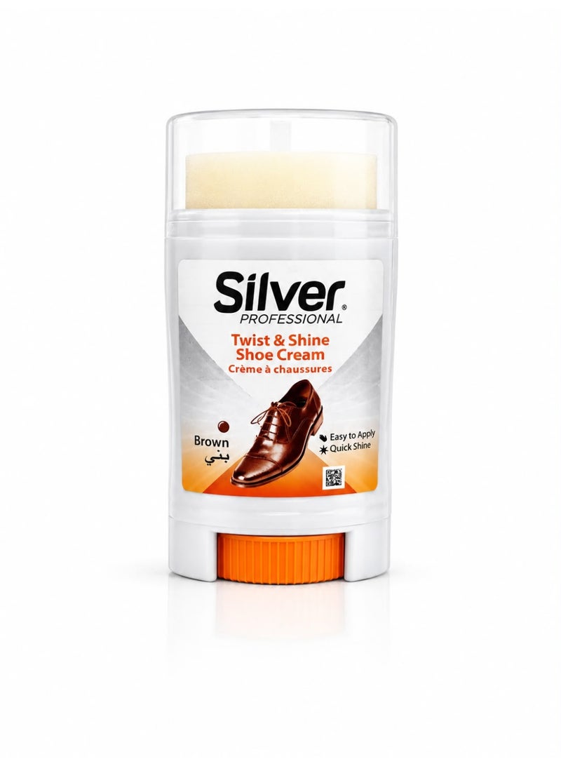 Silver EXPRESS Twist & Shine Shoe Cream Easy to Apply - Quick Shine - Brown - 50ml - Image 1