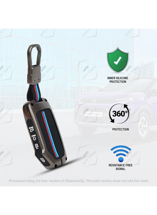 Auto Thrill Premium Metal Key Cover for Kia Seltos 2024/2023 Facelift HTX, Carens X Line, Sonet Facelift - 4 Button Smart Key (Black) - Image 2