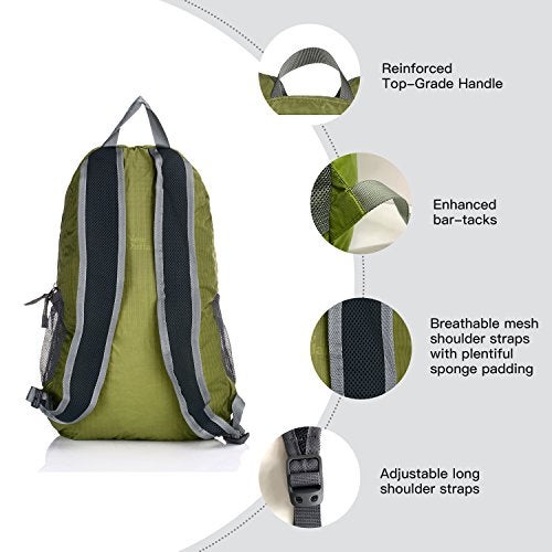 Outlander Packable Handy Lightweight Travel Hiking Backpack Daypack-Green-L - Image 4
