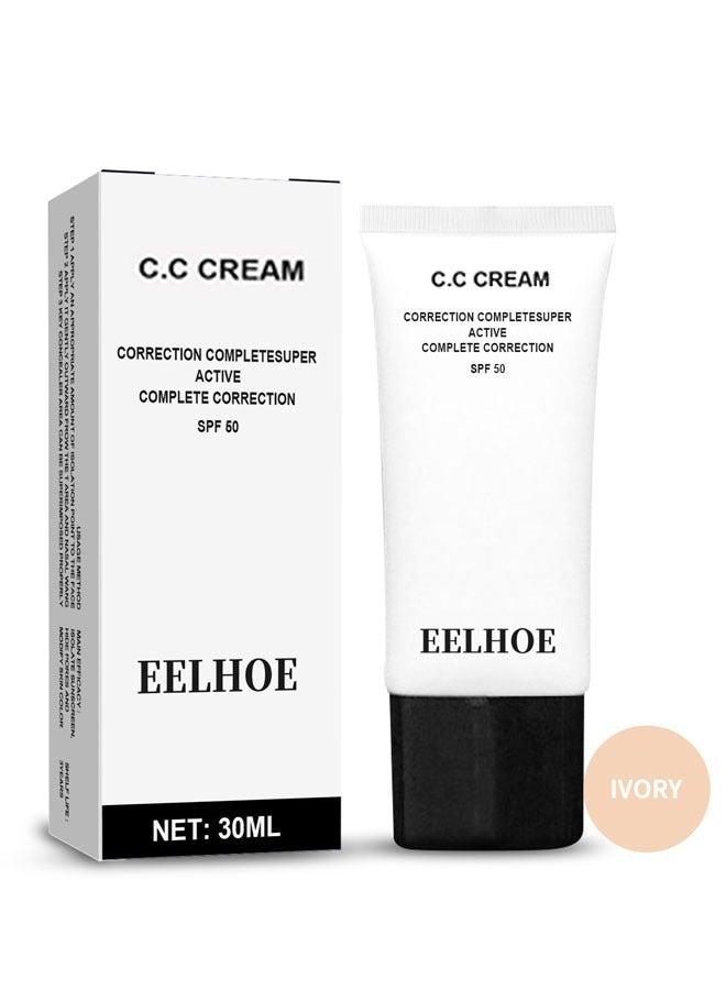 EELHOE كريم سي سي المرطب قبل المكياج، عاجي، 30 مل، مقاوم للماء، مكياج يدوم طويلاً، مكياج خفيف ورقيق - Image 1