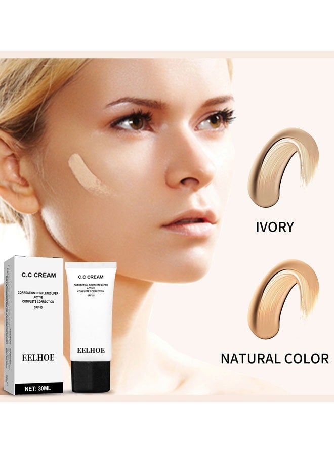 EELHOE كريم سي سي المرطب قبل المكياج، عاجي، 30 مل، مقاوم للماء، مكياج يدوم طويلاً، مكياج خفيف ورقيق - Image 2