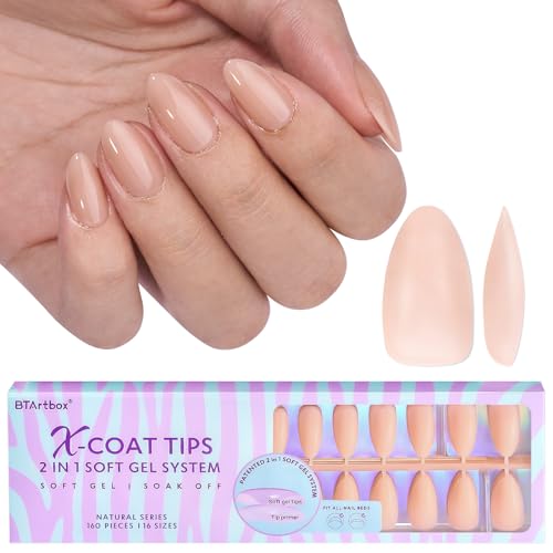 نصائح أظافر جيل لوز قصيرة  أظافر جيل ناعمة قابلة للضغط 2 في 1 نصائح Xcoat محايدة أظافر جيل ملونة مسبقًا أظافر مزيفة تغطي بالكامل لتمديد الأظافر فن الأظافر 150 قطعة 15 حجم