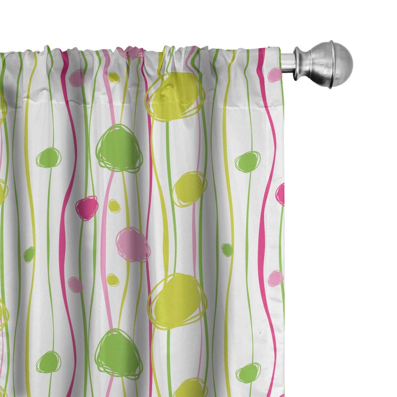 Ambesonne Ambesonne Green and Pink Window Curtains  Doodle Style Random Wavy Stripes with Big Small Spots Art Theme  Lightweight Decor 2-Panel Set with Rod Pocket  Pair of - 28"" x 95""  White Green - Image 1