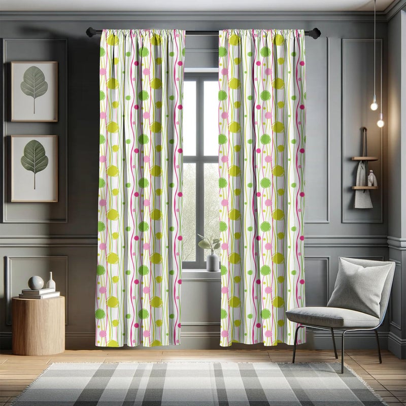 Ambesonne Ambesonne Green and Pink Window Curtains  Doodle Style Random Wavy Stripes with Big Small Spots Art Theme  Lightweight Decor 2-Panel Set with Rod Pocket  Pair of - 28"" x 95""  White Green - Image 5