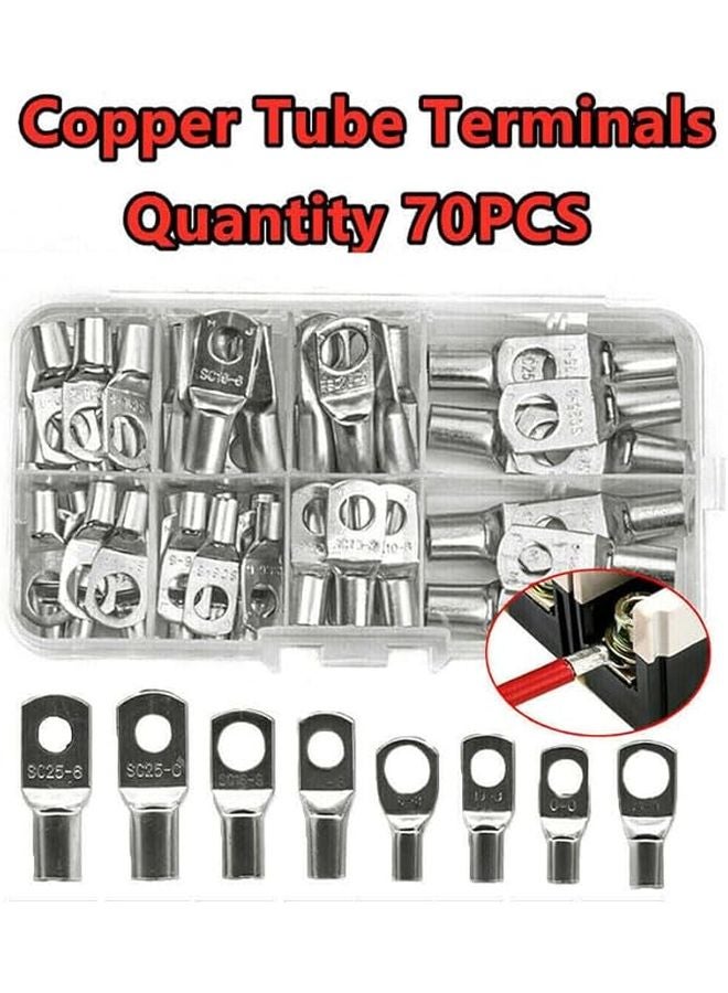 70pcs Copper Lug Ring Wire Connectors Crimp Terminals SC25 6 SC16 8 SC16 6 SC10 8 SC10 6 SC6 8 SC6 6 - Image 3