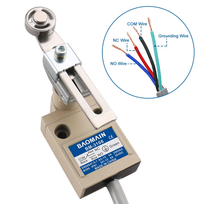 Baomain BM-3108 Limit Switch, TZ-3108 Adjustable Roller Plunger, Momentary NO+NC IP67 Waterproof - Image 4