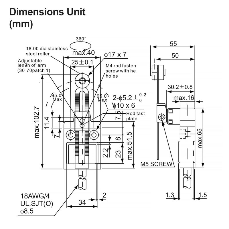 Baomain BM-3108 Limit Switch, TZ-3108 Adjustable Roller Plunger, Momentary NO+NC IP67 Waterproof - Image 2