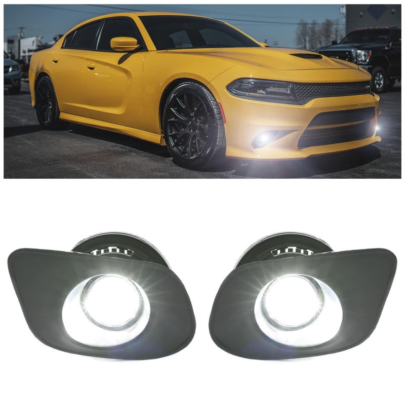 HECASA LED Fog Light Assembly Compatible with 20152023 Dodge Charger GT Pursuit RT SRT Hellcat Redeye Widebody SRT Replacement for 68280429AA 68280428AA Fog Lamp Kit wSwitch Bezels Wires