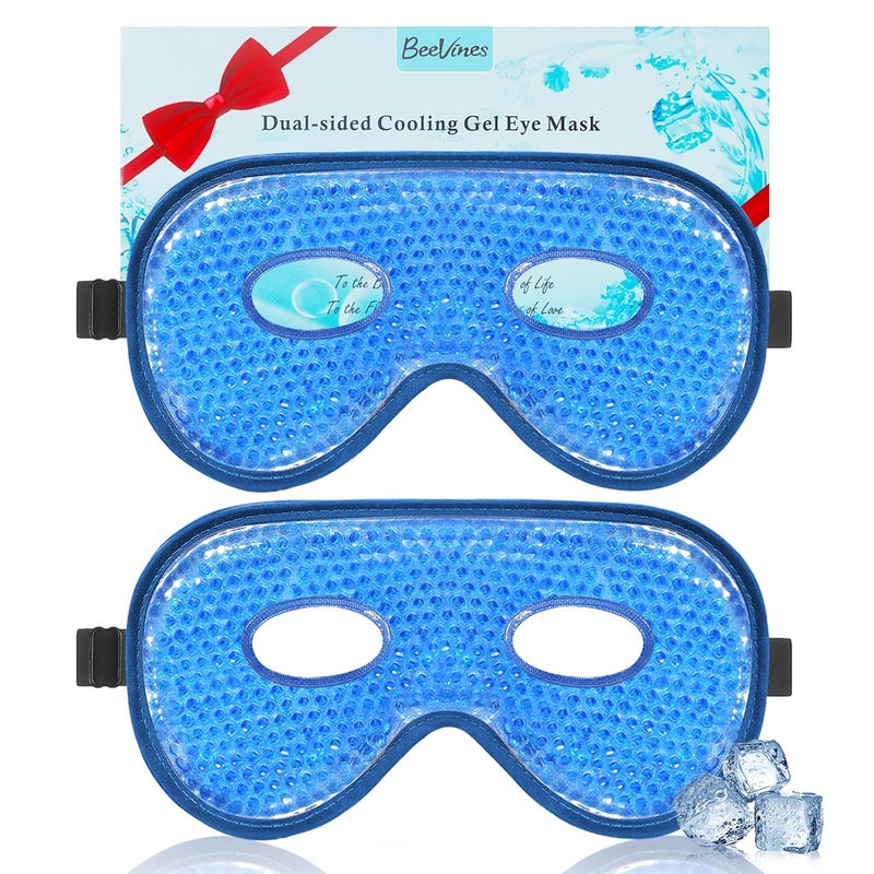BeeVines Gel Eye Mask 2 Pack XL Jumbo Size Cooling Ice Masks for Puffy Eyes for Men  Women Cold  Warm Compress for Post Surgery Puffiness Allergies Sinuses  Migraines TreatmentNavy Blue