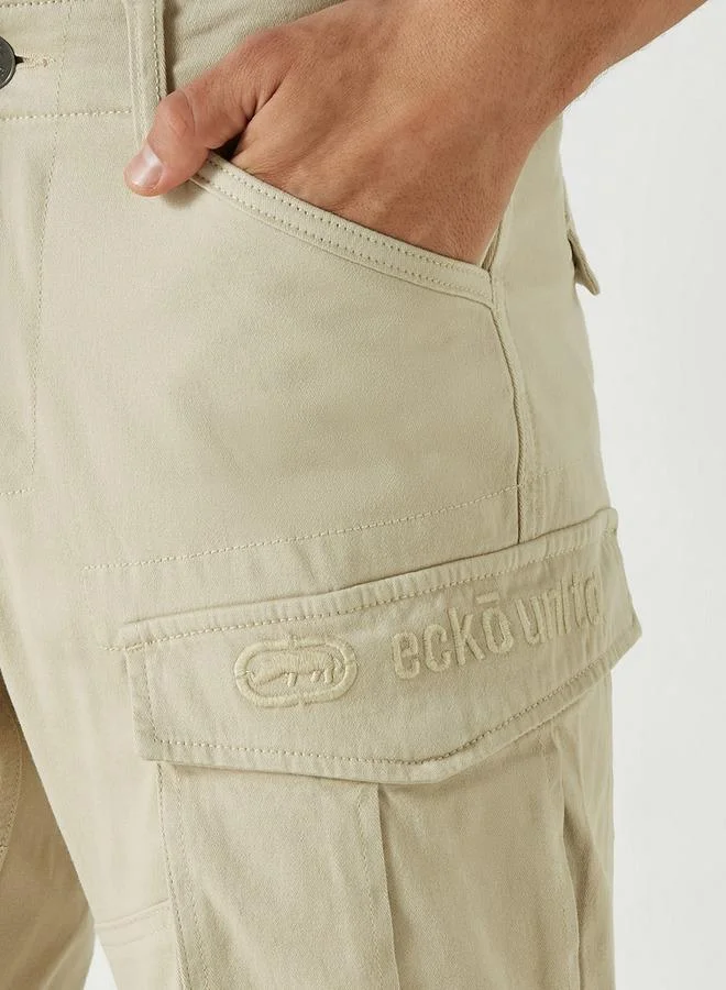 Ecko Unltd. Ecko Unltd Solid Relaxed Fit Cargo Pants with Pockets