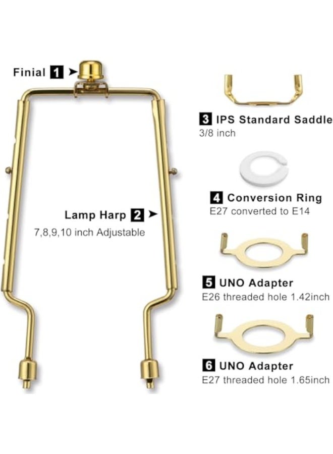حامل ظل المصباح، مجموعة قوس المصباح القابلة للتعديل 7 8 9 10 بوصة مع شواية وسرج، محول UNO، قاعدة E14 E26 E27 متوافقة، إطار قوس نحاسي لمصابيح الطاولة أو الأرضية (ذهبي) - Image 5