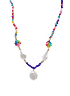 Colorful beaded necklace with pearl pendants
