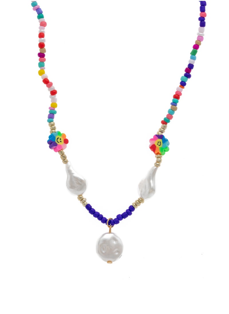 Season - Colorful beaded necklace with pearl pendants - Image 1