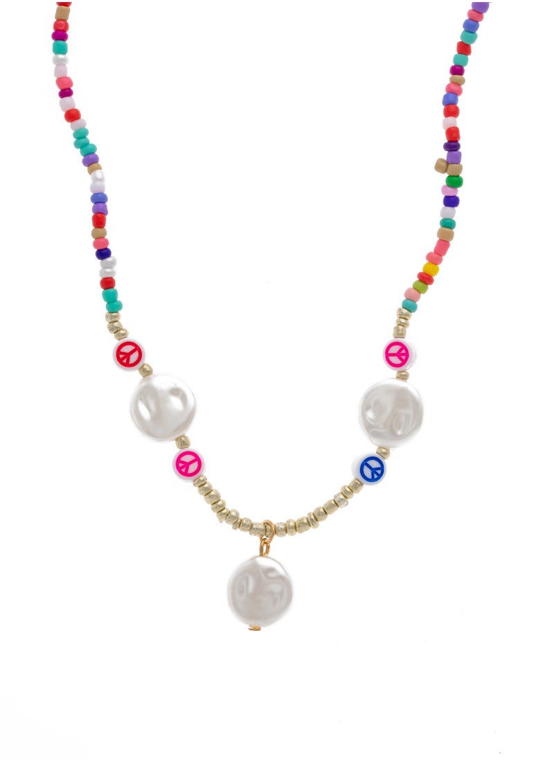Season - Colorful beaded necklace with pearl pendants - Image 1