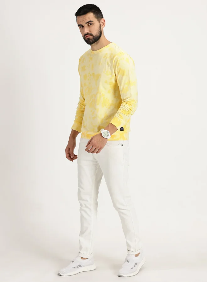 Simple And Rare Simple And Rare Tie and Dye Print Round Neck T-Shirt with Long Sleeves