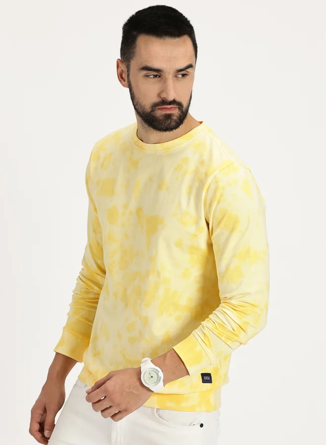 Simple And Rare Simple And Rare Tie and Dye Print Round Neck T-Shirt with Long Sleeves